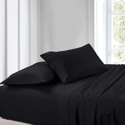 Miniatura 2 de sheetsnthings Juego de 2 fundas de almohada de 300 hilos, tamaño Queen, color negro a rayas