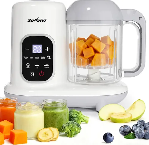 Sunvivi Fabricante de alimentos para bebés: procesador de alimentos para bebés todo en uno con vapor, calefacción, descongelación, licuadora,