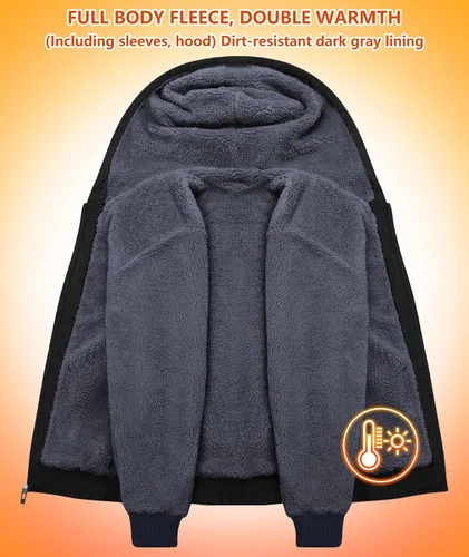Miniatura 51 de GEEK LIGHTING Sudadera con capucha y cremallera para hombre, forro polar, chaqueta gruesa con capucha para invierno, cálida sudadera atlética