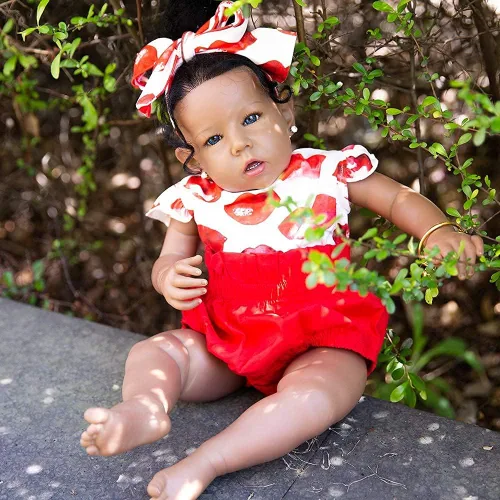 Miniatura 5 de Muñecas bebé Reborn Niña Negra, Muñecas bebé recién nacidas afroamericanas de 20 pulgadas, realistas con cuerpo suave y extremidades de silicona