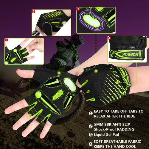Miniatura 2 de MOREOK Guantes de ciclismo para hombresmujeres-almohadilla de gel de 0.197 in guantes de ciclismo de medio dedo bicicleta de carretera MTB guantes