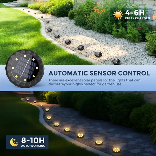 Miniatura 4 de SOLPEX Mini luces solares de tierra, paquete de 12 luces solares para caminos al aire libre, impermeables, luces de jardín para entrada, pasarela