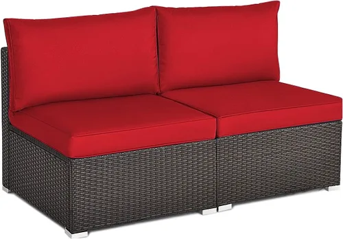 Miniatura 26 de Tangkula Juego de muebles de mimbre de patio de 7 piezas, juego de sofá modular de ratán para 6 personas con cojines de asiento y respaldo, 2 Azul