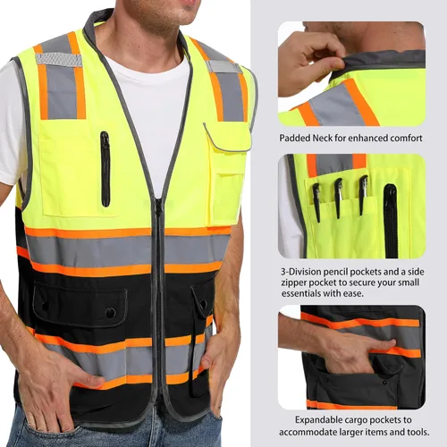 Miniatura 3 de ArcRidge Chaleco de seguridad reflectante para hombres y mujeres, chaleco de construcción de alta visibilidad, tiras reflectantes de doble tono