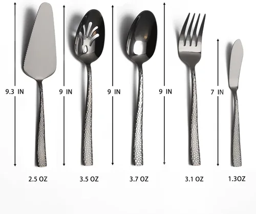 Miniatura 2 de Juego grande de utensilios de servir para anfitriona, cucharas de servir martilladas de acero inoxidable resistentes, cucharas ranuradas, tenedor