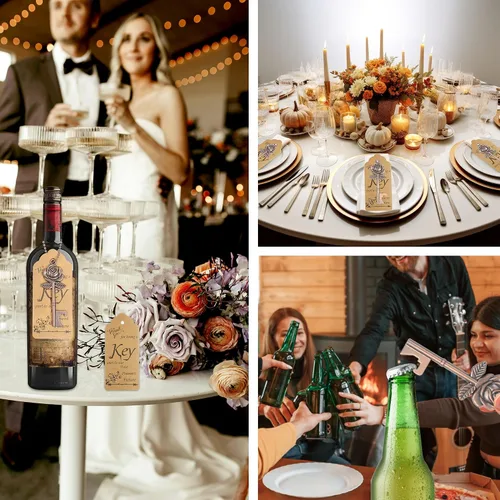 Miniatura 7 de Aokbean 100 unidades de abrebotellas con llave de rosa para regalos de invitados de boda a granel, abridor de llaves de esqueleto vintage con Cobre