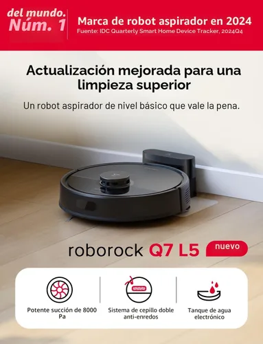 Miniatura 2 de Roborock Q7 L5 - Robot aspirador y fregona, 8,000 Pa de succión, actualización de Q5 Pro, sistema dual anti-enredo, navegación LiDAR, mapeo