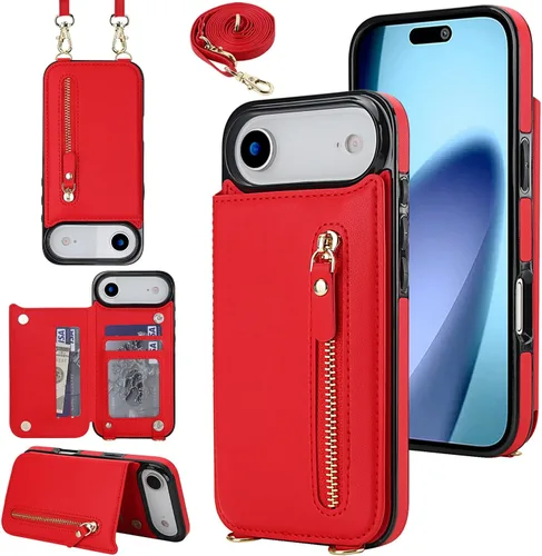 Miniatura 51 de Funda cruzada para teléfono iPhone 13 Pro Max de cuero con tarjetero, funda protectora extraíble, correa de cuero ajustable con botón, compatible