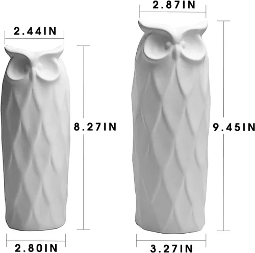 Miniatura 7 de Juego de 2 jarrones de cerámica con diseño de búho para sala de estar, dormitorio, 9.45'' y 8.27'', jarrones modernos blancos para plantas y flores