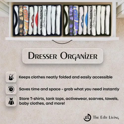 Miniatura 9 de Organizador de cajones de ropa, juego de 3 organizadores multiusos para cajones de aparador para adultos y niños, armario plegable 10 celdas por