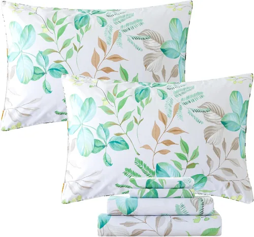 Miniatura 40 de FADFAY Juego de sábanas de cama con estampado floral amarillo, de algodón, tamaño King, suaves, transpirables, estilo Shabby Coquette, con bolsillo