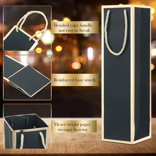 Miniatura 3 de Mimorou Paquete de 50 bolsas de regalo de vino a granel, bolsas para botellas de vino con asas, 13.8 x 3.8 x 3.8 pulgadas, reutilizables, con Negro