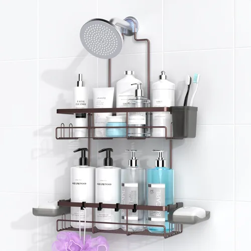 Miniatura 7 de AKTECKE Organizador de baño colgante para ducha: estante a prueba de óxido para ducha interior, sin estantes de perforación sobre el cabezal