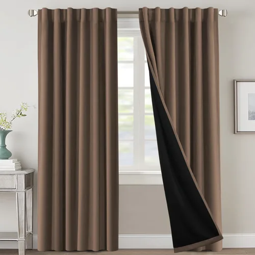 Miniatura 71 de H.VERSAILTEX Cortinas 100% opacas para dormitorio con forro negro, cortinas de oscurecimiento de habitación completa, con aislamiento térmico
