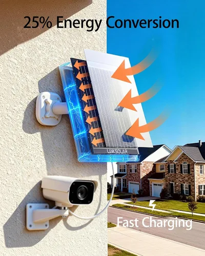 Miniatura 6 de Panel solar para cámara de seguridad, cargador solar de 3 W con enchufe de barril y puerto USB C para cámara de batería recargable al aire libre