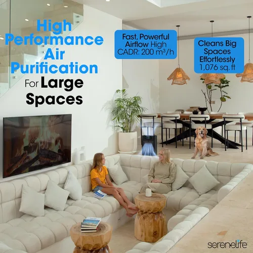 Miniatura 2 de SereneLife Purificador de aire HEPA para el hogar, WiFi inteligente y control de aplicaciones, purificador de aire ultra silencioso para dormitorios