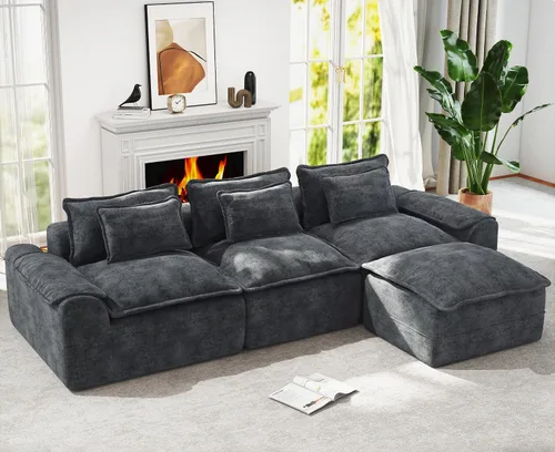 Miniatura 32 de Hobestluk Cloud - Sofá individual de espuma viscoelástica con asiento profundo, sofá en forma de L con funda extraíble, sofá grande para sala