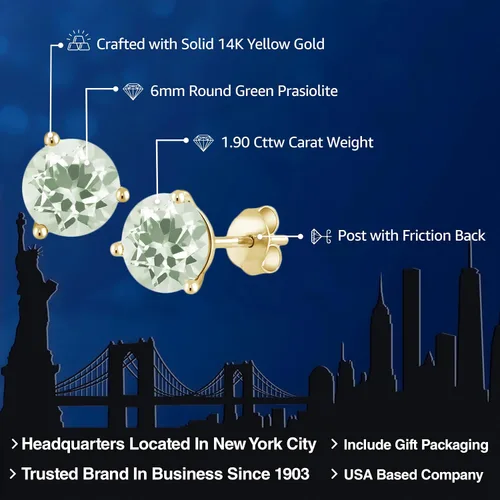Miniatura 6 de Gem Stone King Aretes de oro de 14 quilates, 0.236 in, piedra natal redonda, Martini, 3 puntas, aretes de oro para mujer