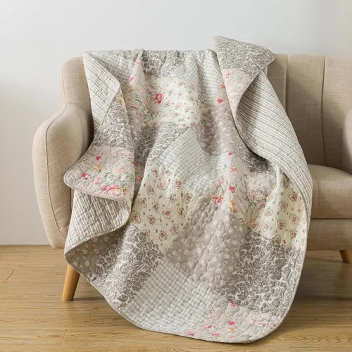 Miniatura 14 de SLPR Manta de Tiro Acolchada de Algodón, 50" x 60" Colcha de Retazos Floral Estilo Granja, Manta de Tiro de Retazos Shabby Chic Colcha de Regazo