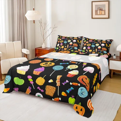 Miniatura 12 de Erosebridal Juego de sábanas de calavera para niños, tamaño individual, para Halloween, esqueleto gótico bailarín, juego de sábanas para niños