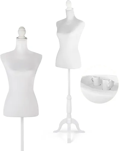 HOMBOUR maniquí femenino con forma de torso y cuerpo para vestido con soporte de trípode ajustable, maniquí para coser con forma de torso y vestido,