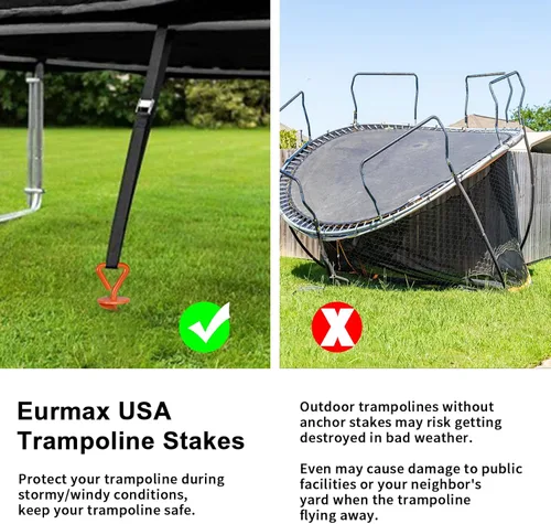 Miniatura 6 de Eurmax USA Estacas para Trampolín de Alta Resistencia Partes de Trampolín de Acero Kit de Anclajes para Trampolín, Toldo, Estacas para Atar Perro al