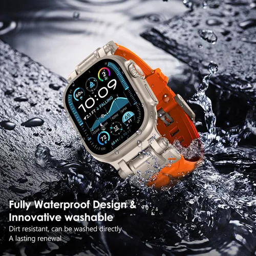 Miniatura 7 de FULLIFE Diseñado para Apple Watch Band Apple Watch Ultra 3/2/1 1.929 in para hombres, bandas de goma de silicona con conector de metal para Apple