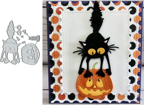 Suds&WH Encantadores troquelados de metal de calabaza de gato, plantillas de corte de tarjetas de calabaza de Halloween, álbum de recortes, álbum de