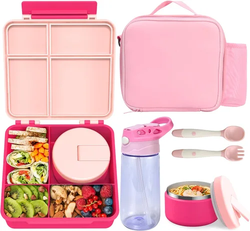 Miniatura 9 de Caja de almuerzo Bento para niños con termo para sopa de 8oz, botella de agua, contenedores de comida para almuerzo a prueba de fugas para niños
