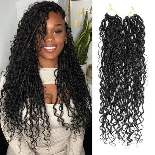 Miniatura 42 de 8 Paquetes de Rastas Falsas Bohemias de Ganchillo de 14 Pulgadas, Rastas Suaves de Ganchillo con Extremos Rizados, Pre-enrolladas, Cabello de 1B/27#