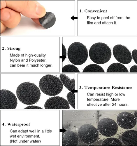 Miniatura 2 de Puntos autoadhesivos, adhesivo fuerte, 1200 unidades (600 pares) de nailon con gancho trasero de 0.59 pulgadas de diámetro, tiras de bucle con Negro