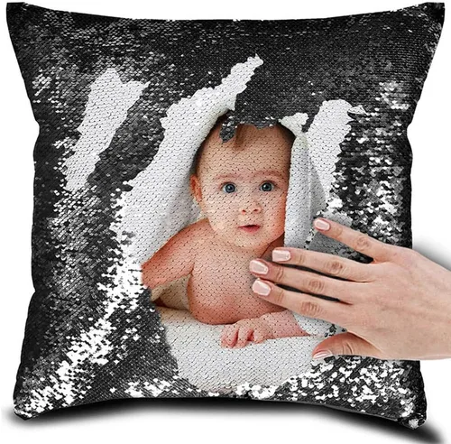 Funda de almohada mágica reversible personalizada, diseño de fotos de lentejuelas, impresión de un solo lado, funda de almohada para fotos de