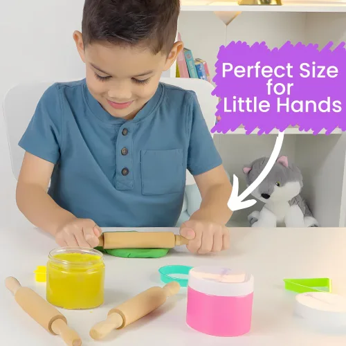 Miniatura 5 de Mini rodillos de 8 pulgadas para niños (paquete de 6) sin astillas, madera dura antiadherente para hornear, manualidades sensoriales, Play-Doh