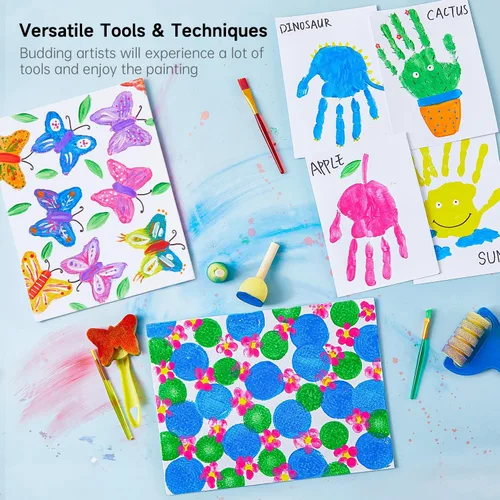 Miniatura 4 de Shuttle Art Juego de pintura de dedos lavable, 37 piezas con 10 colores (2 fl oz), pintura no tóxica para niños pequeños, pinceles de pintura