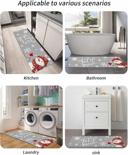 Miniatura 5 de Tapete de baño de muñeco de nieve de Navidad para bañera, antideslizante, de secado rápido y absorbente, tierra de diatomeas, fregadero, dormitorio