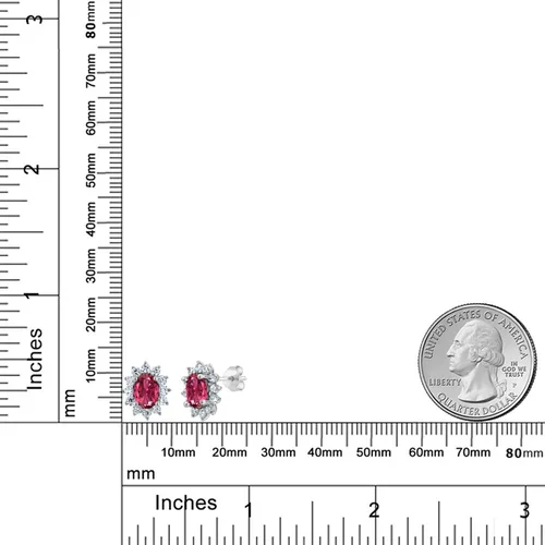 Miniatura 293 de Gem Stone King Aretes ovalados de plata de ley 925 de 0.276 x 0.197 in con piedra natal de la princesa Diana, estilo halo real para mujeres