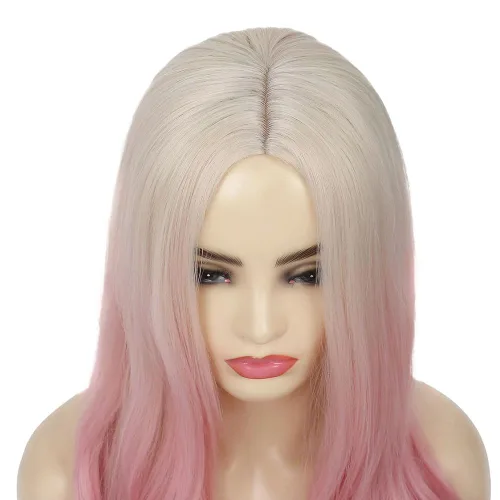 Miniatura 4 de Peluca larga ondulada de rubio a rosa para mujer, rizada, resistente al calor, sintética, para Halloween, cosplay, pelucas de pelo