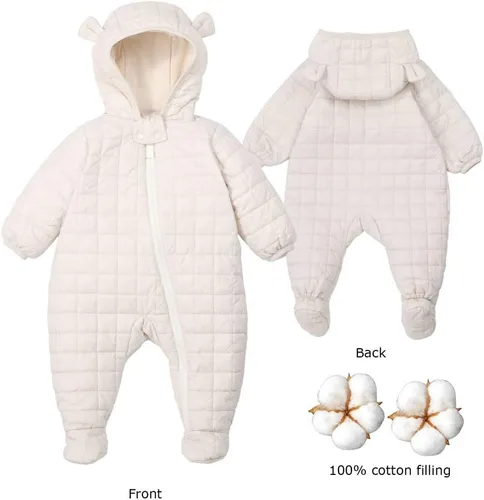 Miniatura 14 de DDY Traje de nieve para bebé niña niño de 0 a 3 meses, chaqueta de plumón con capucha, mameluco para bebé, mameluco para invierno, color gris