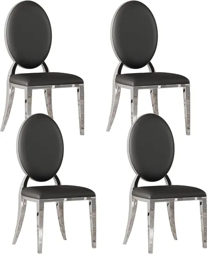 Miniatura 36 de Juego de 2 sillas con 2 sillas de comedor de piel sintética blanca, silla de cocina moderna con respaldo ovalado y patas de acero inoxidable