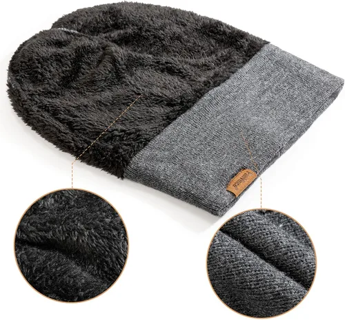 Miniatura 4 de Gorro de invierno para hombre, gorro de punto térmico con puños, regalos cálidos para mujer