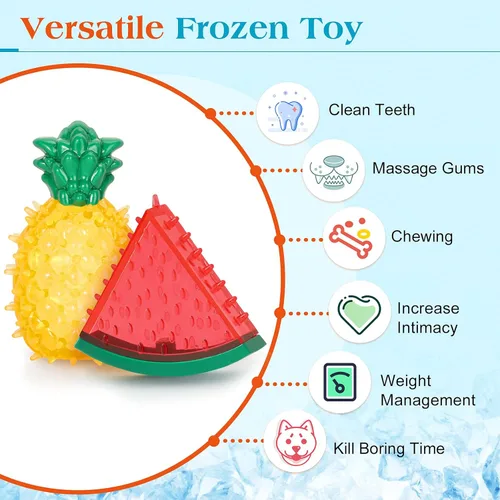 Miniatura 5 de Pawaboo Juguetes masticables refrescantes para mascotas, juguete de dentición congelable para cachorros, forma de sandía y piña, juguetes Colorido