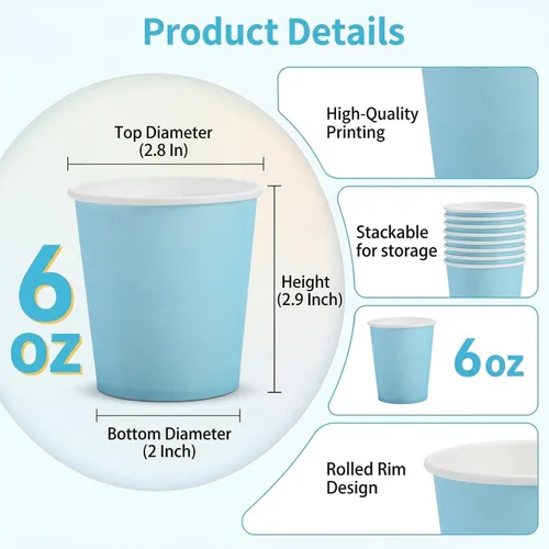 Miniatura 2 de Nicunom Paquete de 500 vasos de papel de 6 onzas, coloridos vasos de café desechables de papel para bebidas frías y calientes, para agua, jugo