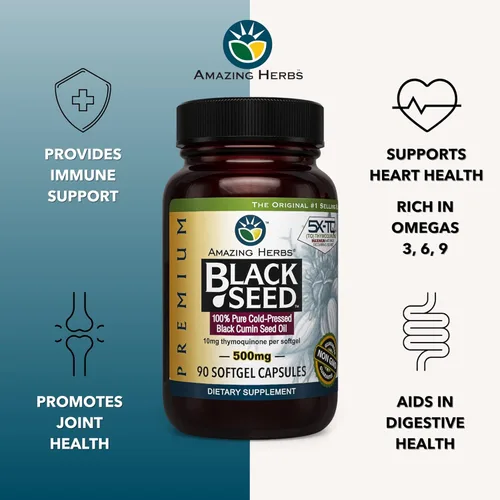 Miniatura 2 de Amazing Herbs Aceite de semilla negra prensado en frío 500mg - 90 cápsulas blandas2