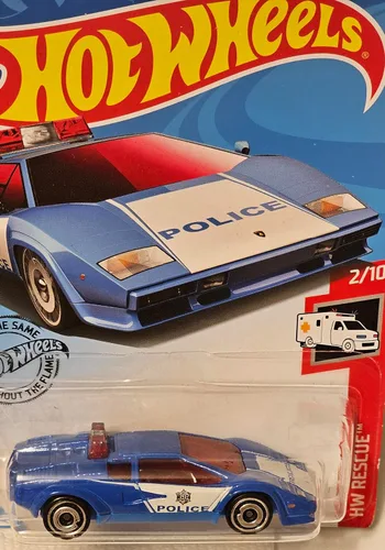 Miniatura 4 de Hot Wheels Rescue Series 2/10 Lamborghini Countach - Coche de policía 142/250, azul