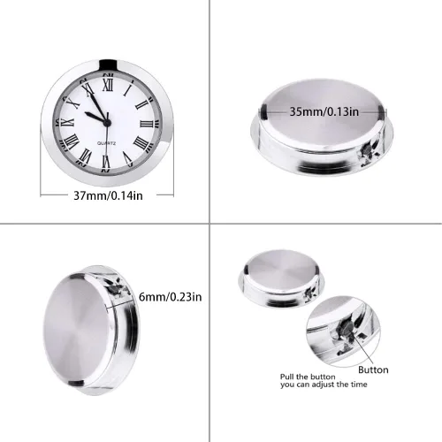 Miniatura 3 de Eforcase Inserto de reloj redondo de 2.4 pulgadas/2.402 in, movimiento de cuarzo, número romano, adorno plateado, cara blanca, reloj clásico, Plata
