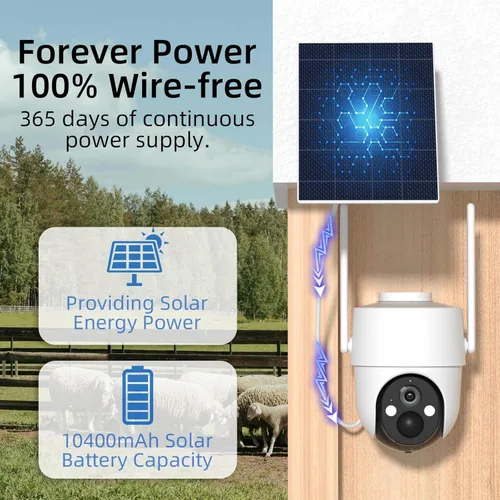 Miniatura 3 de Rraycom Cámara de seguridad celular 4G LTE inalámbrica para exteriores, paquete de 2 cámaras sin WiFi con energía solar, vista en vivo 2K 360°
