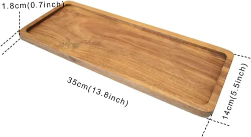 Miniatura 2 de 1 paquete de bandejas de madera de acacia (14 x 5.5 pulgadas) – Platos rectangulares para decoración del hogar y alimentos, incluyendo verduras