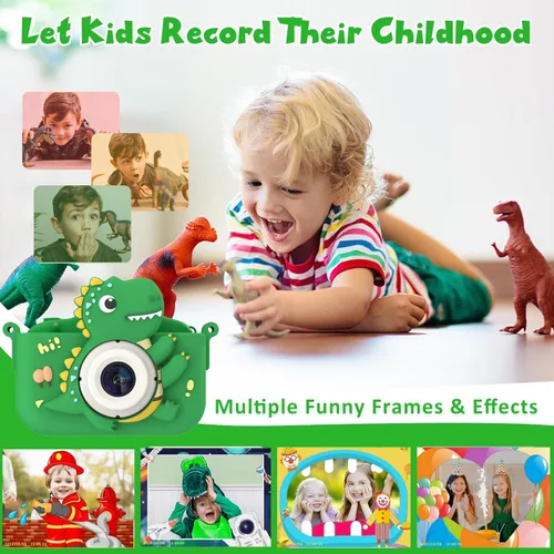 Miniatura 5 de Cámara de dinosaurio para niños, cámara HD selfie para niños pequeños, juguetes de cumpleaños de Navidad para niños y niñas de 3 a 12 años, cámara
