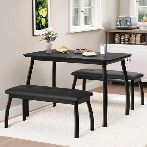 Miniatura 7 de Mesa de comedor para 4, juego de mesa de cocina de 3 piezas para 4 personas con mesa de madera y marco de metal, mesa de cocina industrial con 2