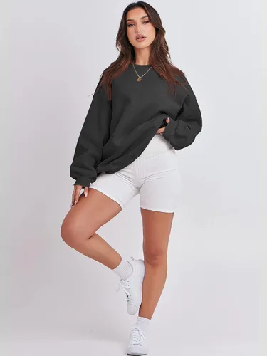 Miniatura 4 de ANRABESS - Sudaderas de vellón de mujer, cuello redondo, de gran tamaño, bonitas, para otoño e invierno, para estudiantes de preparatoria, jóvenes